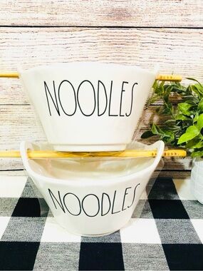 Rae Dunn White Ceramic 'NOODLES' Bowls with Black Lettering - Set of 2